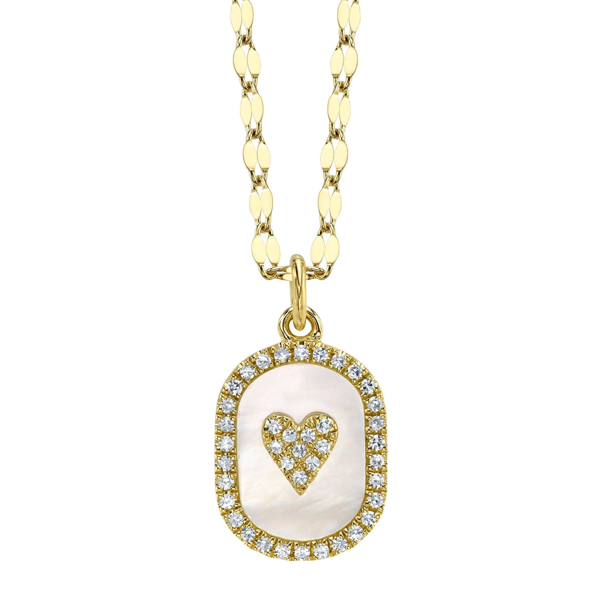 Shy Creation Kate Women's 0.10 ct. Diamond & 0.87 ct. Mother of Pearl Pave Heart Sparkle Chain Necklace in 14K Yellow Gold