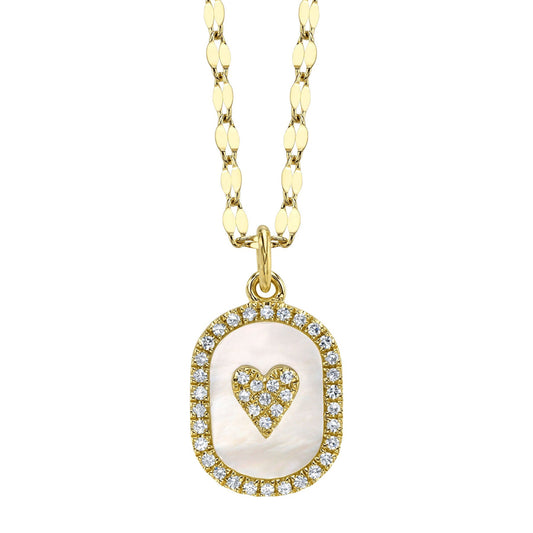 Shy Creation Kate Women's 0.10 ct. Diamond & 0.87 ct. Mother of Pearl Pave Heart Sparkle Chain Necklace in 14K Yellow Gold