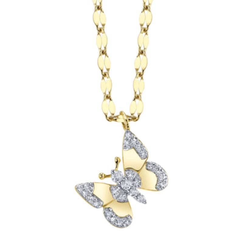 Shy Creation Kate 0.09 ct. Diamond Butterfly Sparkle Chain Necklace in 14K Yellow Gold