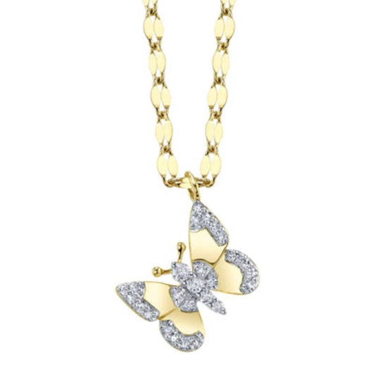 Shy Creation Kate 0.09 ct. Diamond Butterfly Sparkle Chain Necklace in 14K Yellow Gold