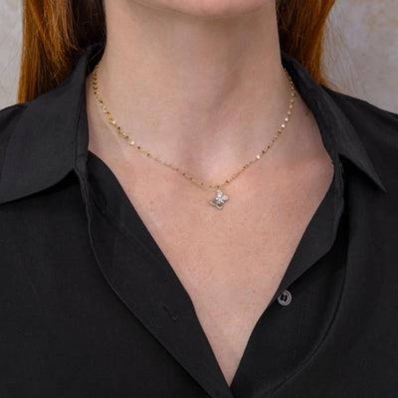 Shy Creation Kate 0.09 ct. Diamond Butterfly Sparkle Chain Necklace in 14K Yellow Gold