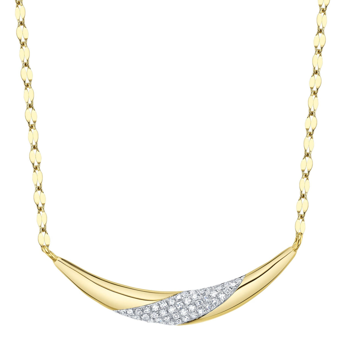 Shy Creation Kate Women's 0.10 ct. Diamond Pave Crescent Sparkle Chain Necklace in 14K Yellow Gold