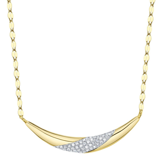 Shy Creation Kate Women's 0.10 ct. Diamond Pave Crescent Sparkle Chain Necklace in 14K Yellow Gold