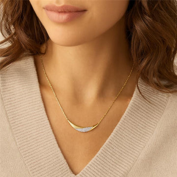 Shy Creation Kate Women's 0.10 ct. Diamond Pave Crescent Sparkle Chain Necklace in 14K Yellow Gold
