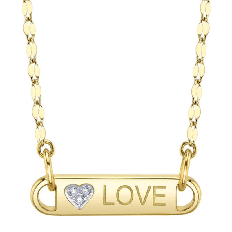 Shy Creation Kate Women's 0.02 ct. Diamond Heart Love ID Sparkle Chain Necklace in 14K Yellow Gold