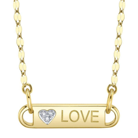 Shy Creation Kate Women's 0.02 ct. Diamond Heart Love ID Sparkle Chain Necklace in 14K Yellow Gold