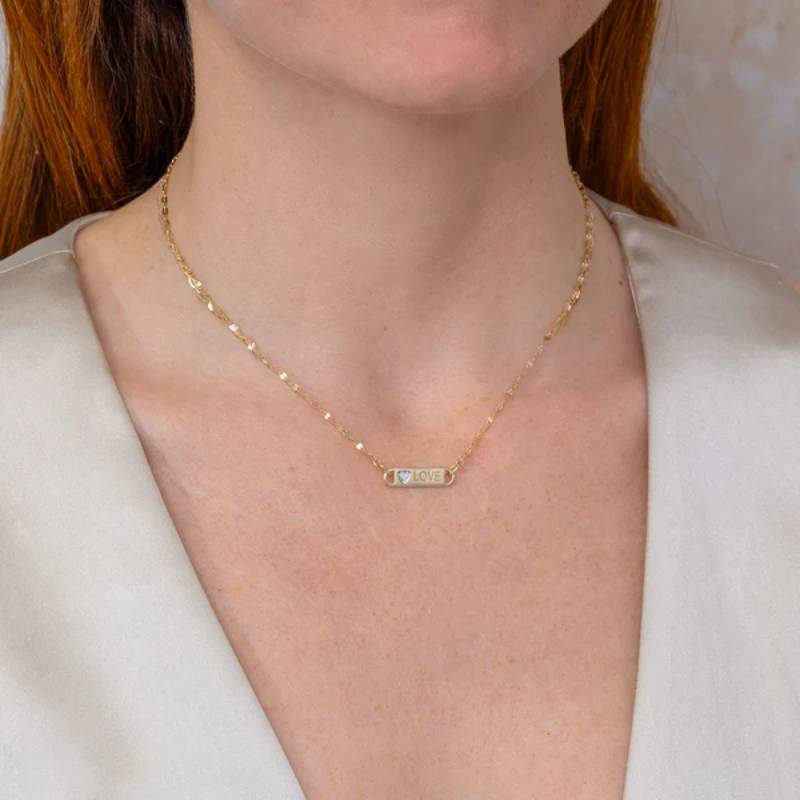 Shy Creation Kate Women's 0.02 ct. Diamond Heart Love ID Sparkle Chain Necklace in 14K Yellow Gold