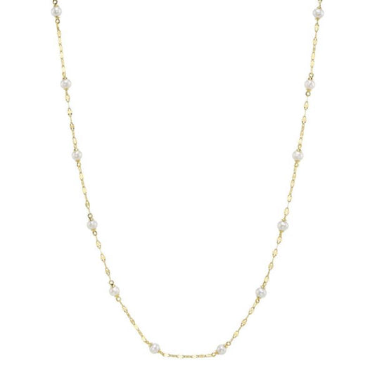 Shy Creation Jackie Women's Cultured Pearl Sparkle Chain Necklace in 14K Yellow Gold