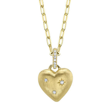 Shy Creation Kate Women's 0.04 ct. Diamond Heart Star Matte Paper Clip Chain Necklace in 14K Yellow Gold