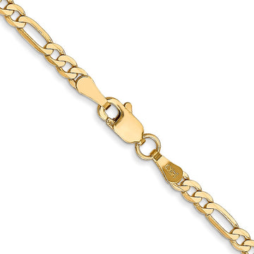 14K Yellow Gold Unisex 24" Flat Figaro Chain