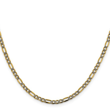 14K Yellow Gold Women's 18" Pavé Figaro Chain with Rhodium Plating