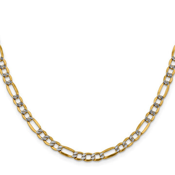 14K Yellow Gold Unisex 24" Semi-Solid Pavé Figaro Rhodium-Plated Chain