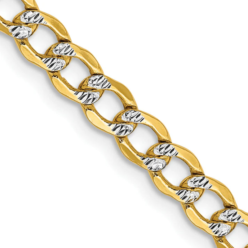14K Yellow Gold Unisex Semi-Solid Rhodium Pave Curb Chain
