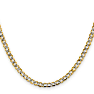 14K Yellow Gold Women's Semi-Solid Pavé Curb Rhodium-Plated Chain