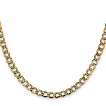 14K Yellow Gold Women's Semi-Solid Pavé Curb Rhodium-Plated Chain