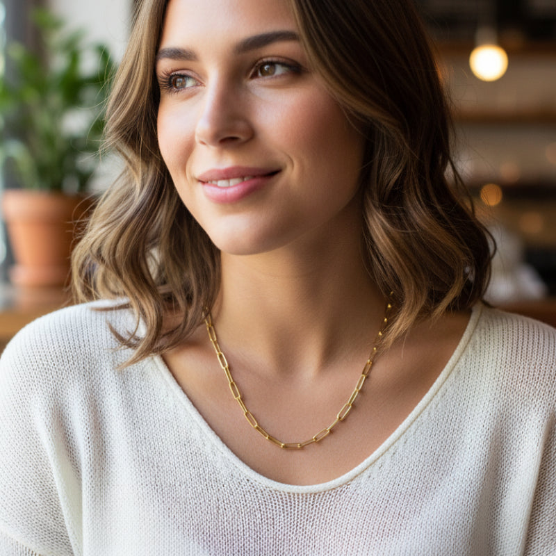 14K Women's 18" Paperclip Necklace in 10K Yellow Gold