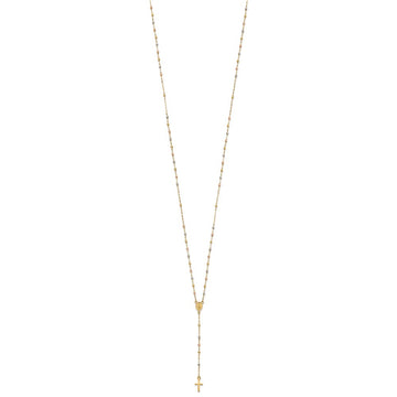 14K Tri-Color Gold Unisex 17" Cross and Miraculous Medal Laser-Cut Beaded Rosary Necklace with Extender