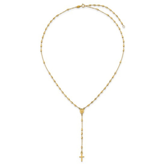 14K Yellow Gold Unisex 16.75" Cross and Miraculous Medal Beaded Rosary Necklace with Extender