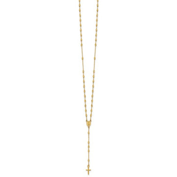 14K Yellow Gold Unisex 16.75" Cross and Miraculous Medal Beaded Rosary Necklace with Extender