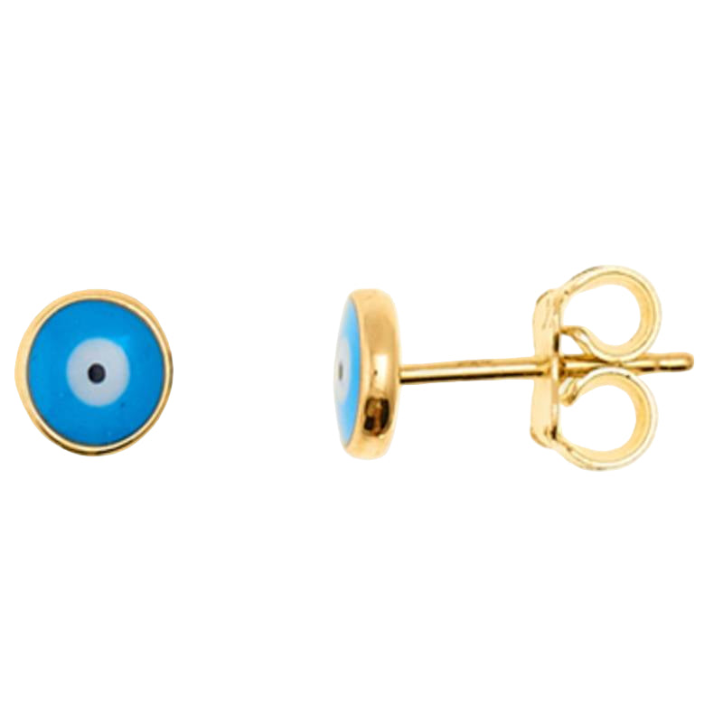 14K Yellow Gold Evil Eye Stud Earring
