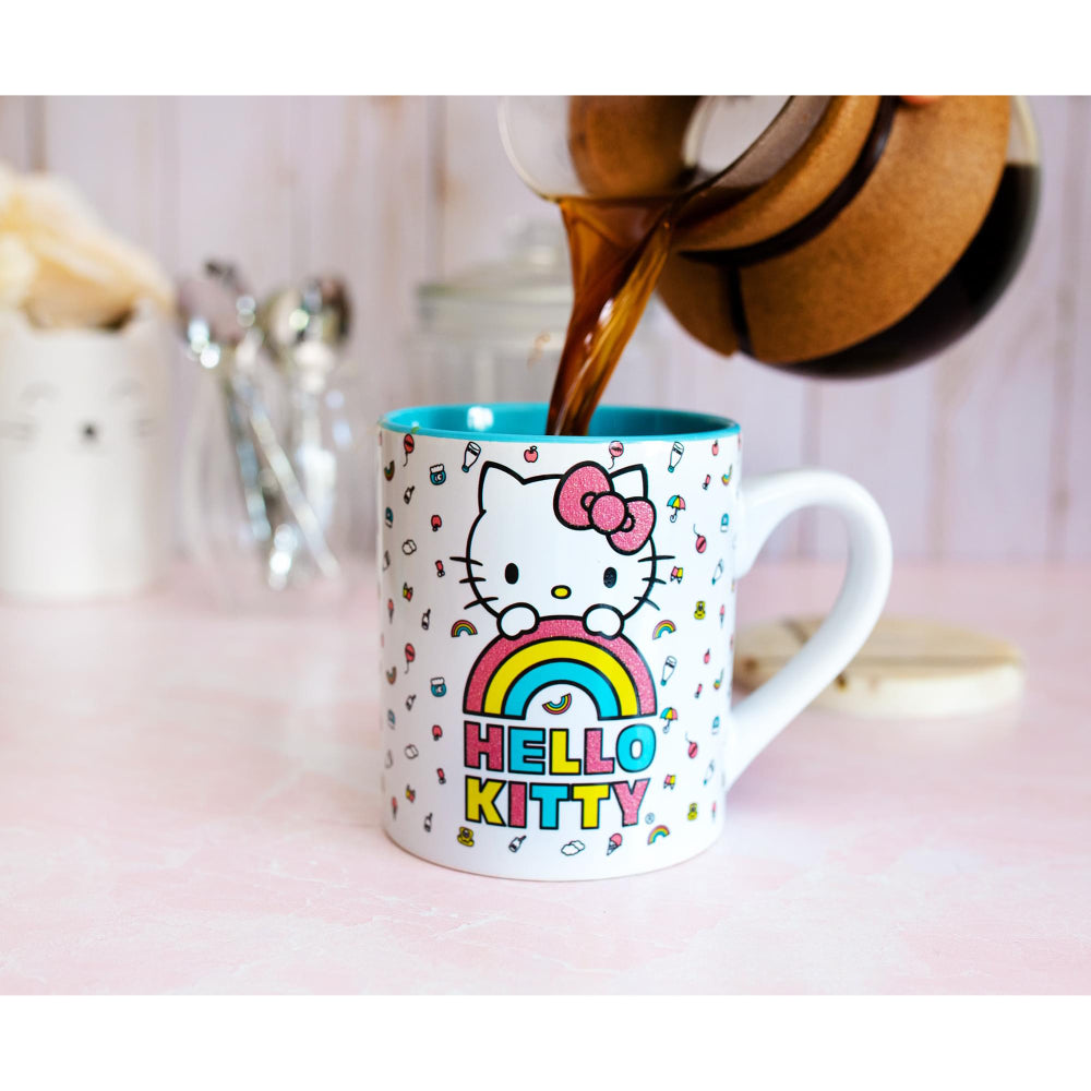 Sanrio Hello Kitty Rainbow Glitter 14 oz Ceramic Mug - Multicolor