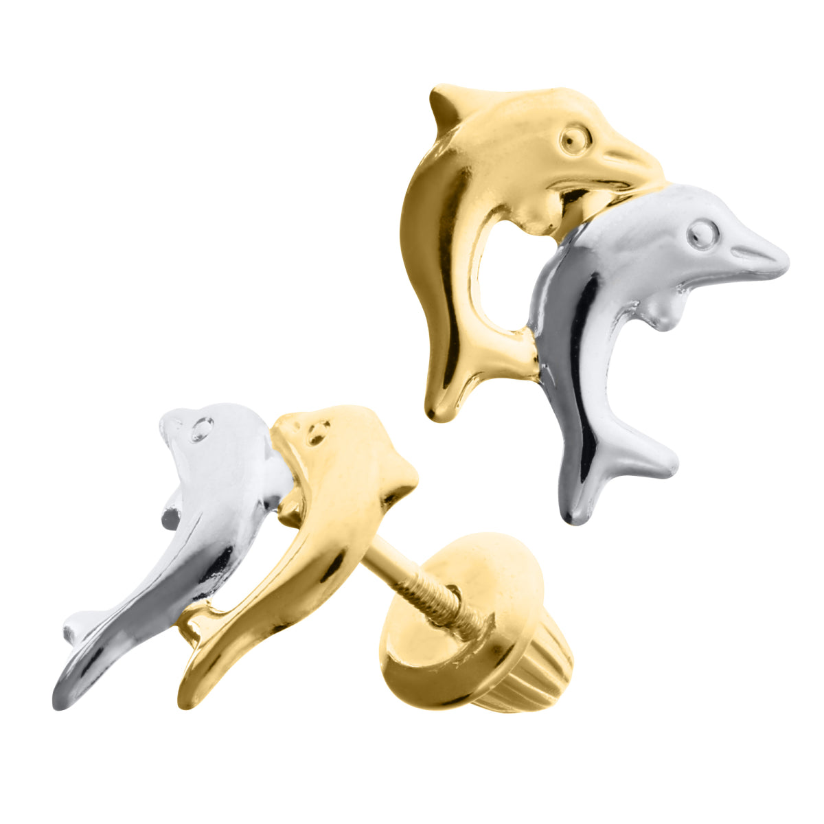 Marathon Dolphine Earrings in 14K Two-Tone Gold
