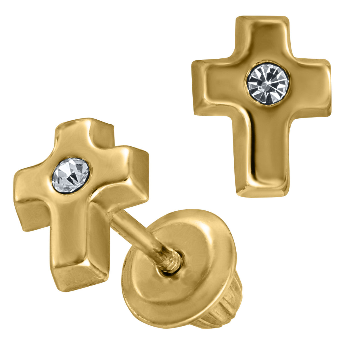 Marathon Center Cubic Zirconia Cross Earrings in 14K Gold