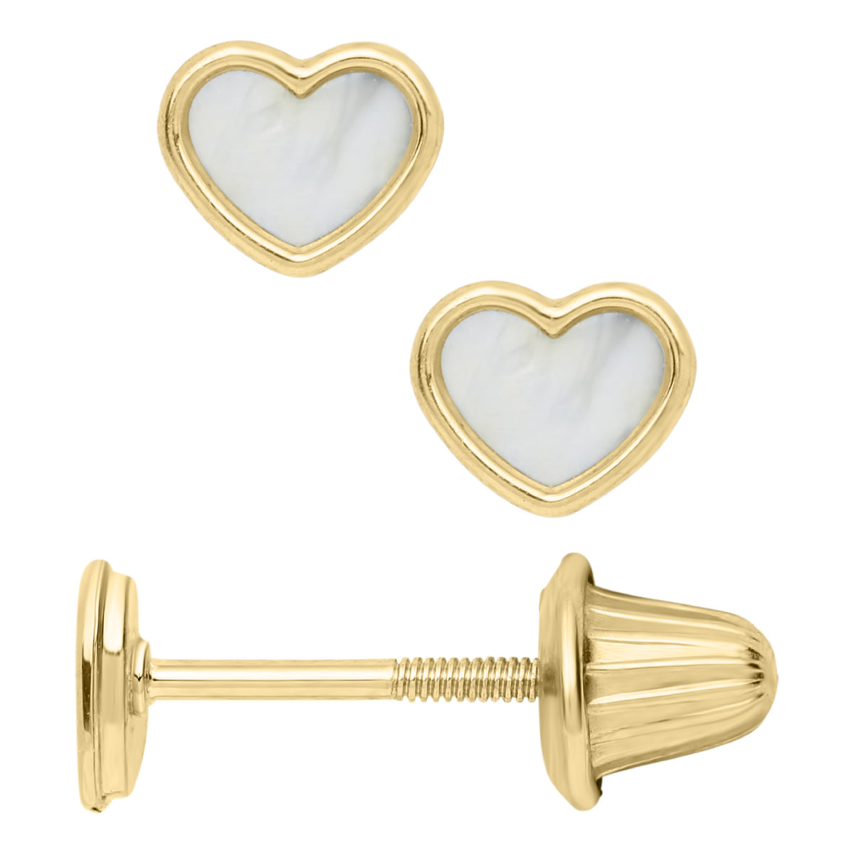 Marathon Mother of Pearl Heart Earrings in 14K Yellow Gold