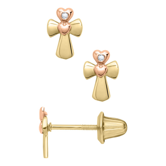 Marathon Cross Earrings in 14K Two-Tone Gold