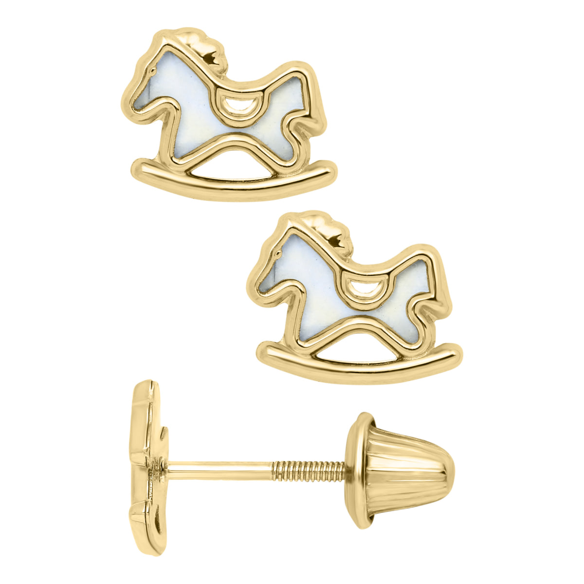 Marathon Mother of Pearl Rocking Horse Earrings in 14K Yellow Gold