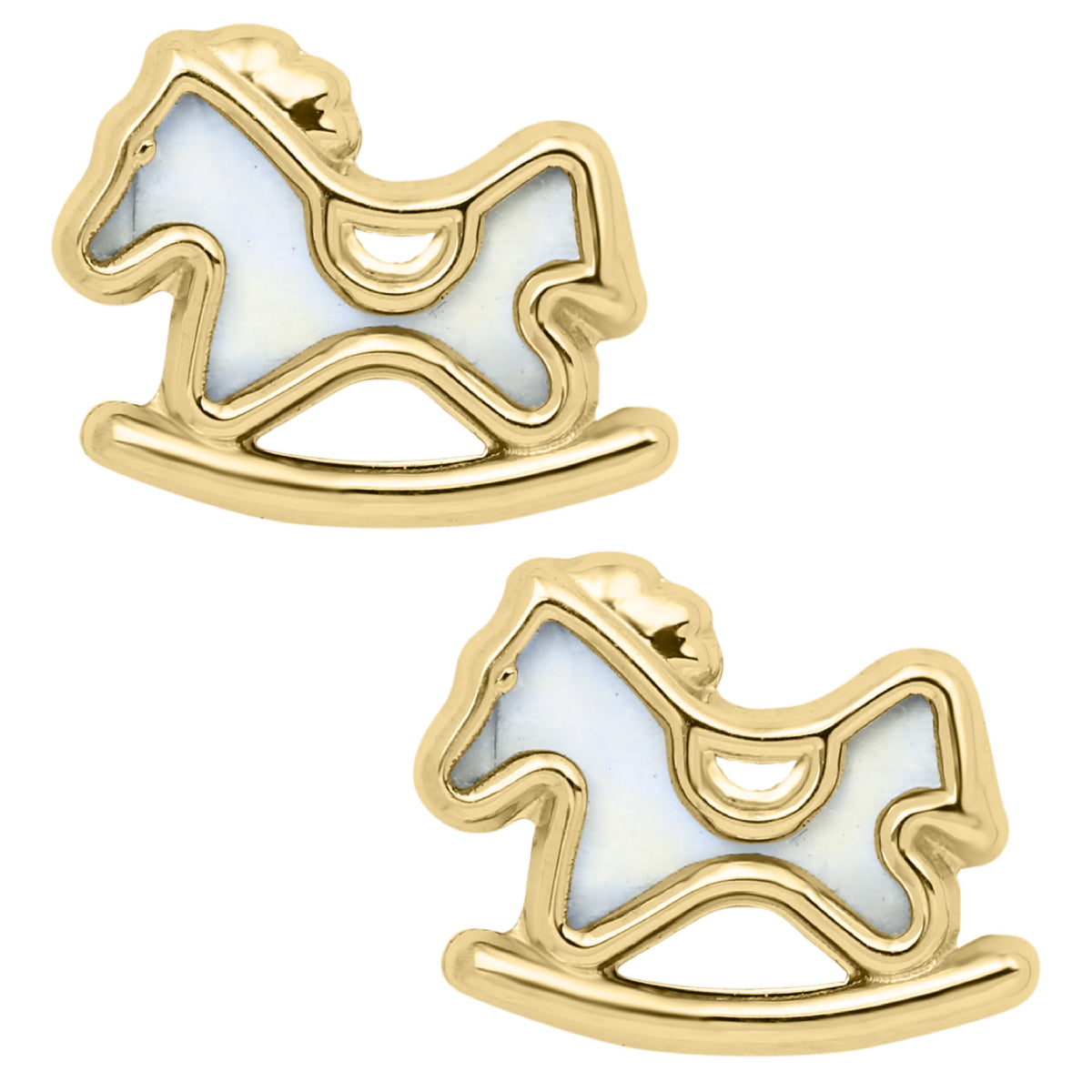Marathon Mother of Pearl Rocking Horse Earrings in 14K Yellow Gold