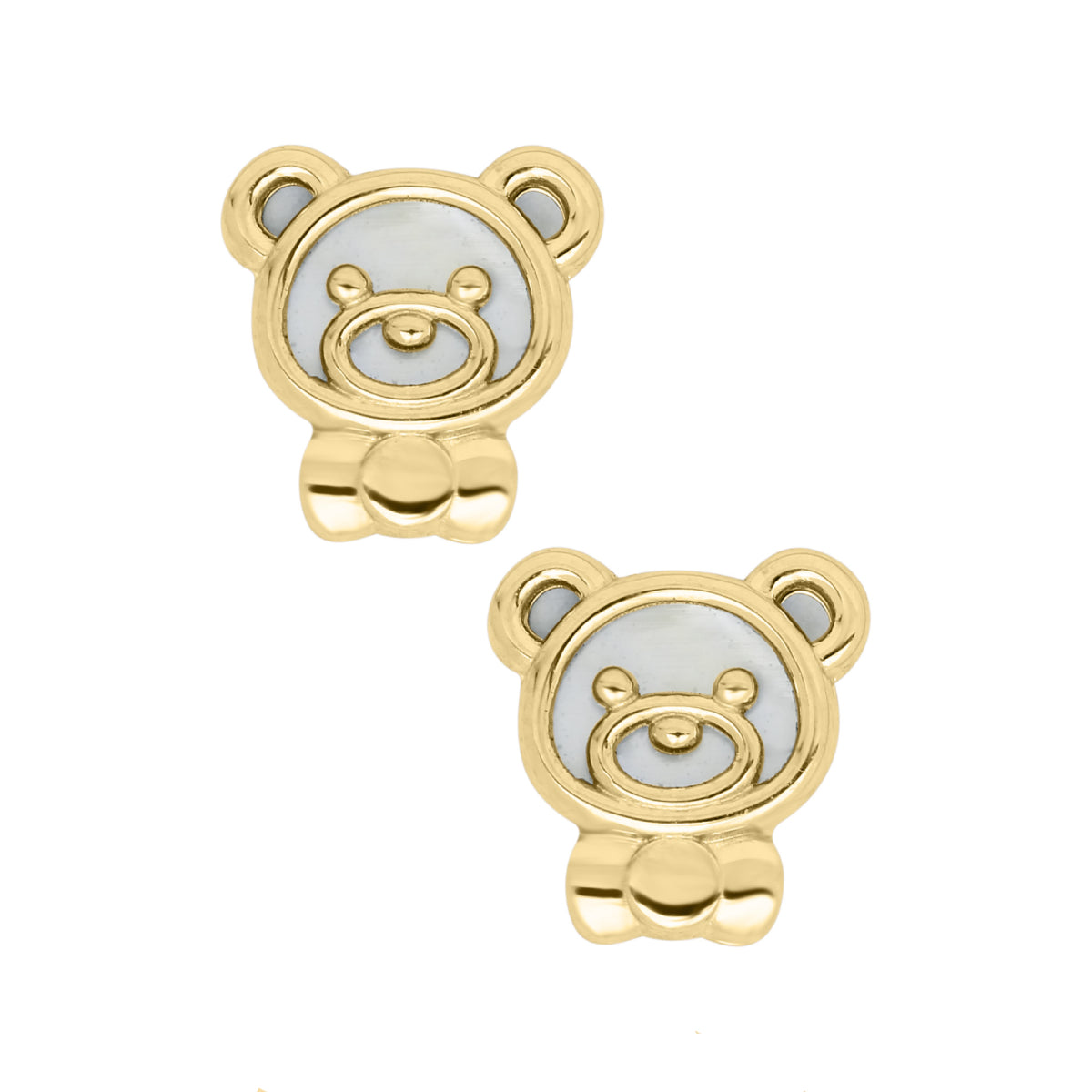 Marathon Mother of Pearl Teddy Bear Earrings in 14K Yellow Gold