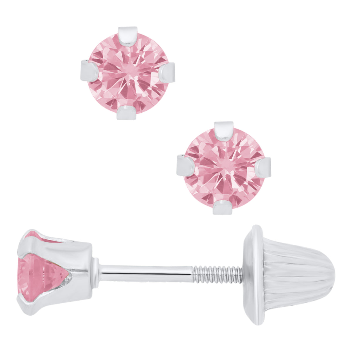 Marathon 4mm Pink Cubic Zirconia Earrings in 14K White Gold