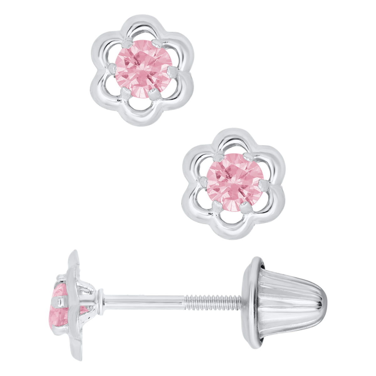 Marathon Pink Open Flower Earrings in 14K White Gold
