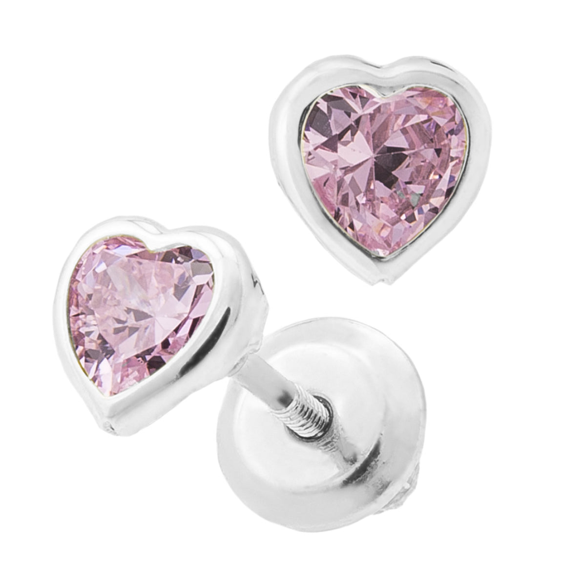 Marathon Pink Cubic Zirconia Heart Earrings in 14K White Gold