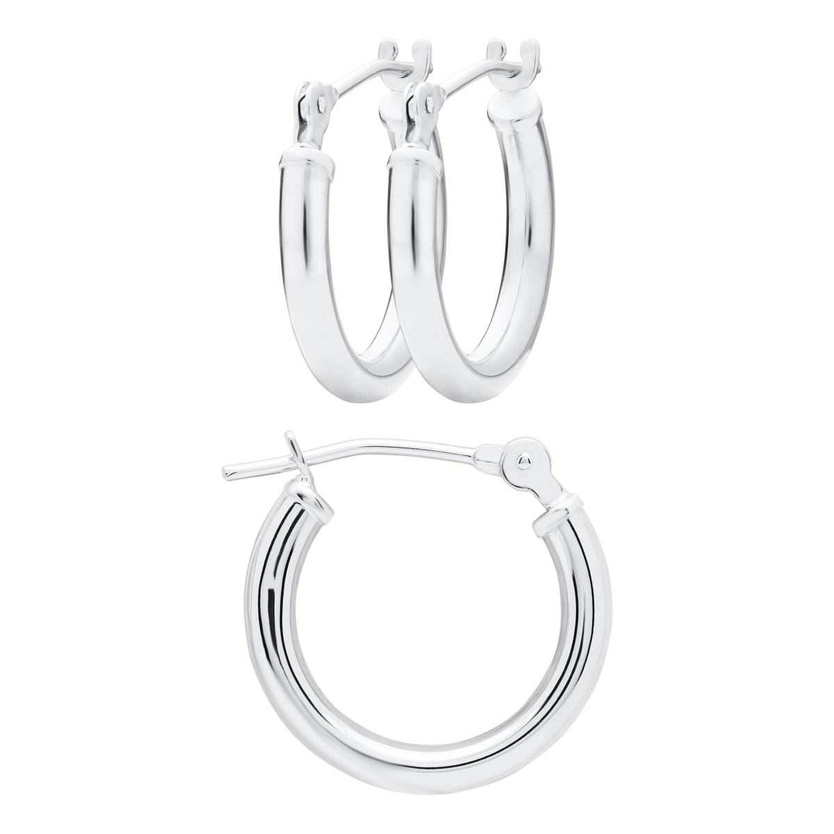 Marathon High Polished Hoop Earrings in 14K White Gold