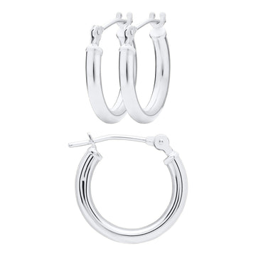 Marathon High Polished Hoop Earrings in 14K White Gold