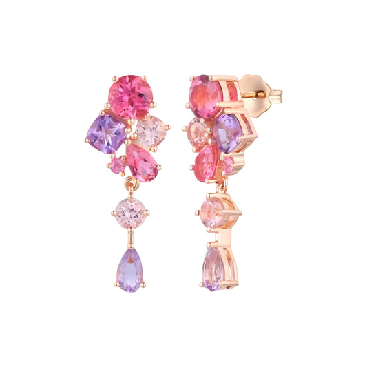 Le Vian Women's 1.25 ct. Passion Fruit Tourmaline, 0.87 ct. Cotton Candy Amethyst, 0.37 ct. Pink Morganite and 0.05 ct. Bubble Gum Pink Sapphire Earring in 14K Strawberry Gold