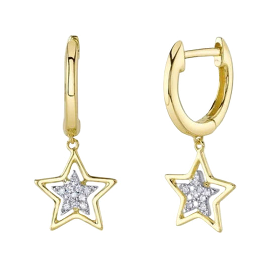 Shy Creation Kate Women's 0.05 ct. Diamond Star Huggie Earrings in 14K Yellow Gold