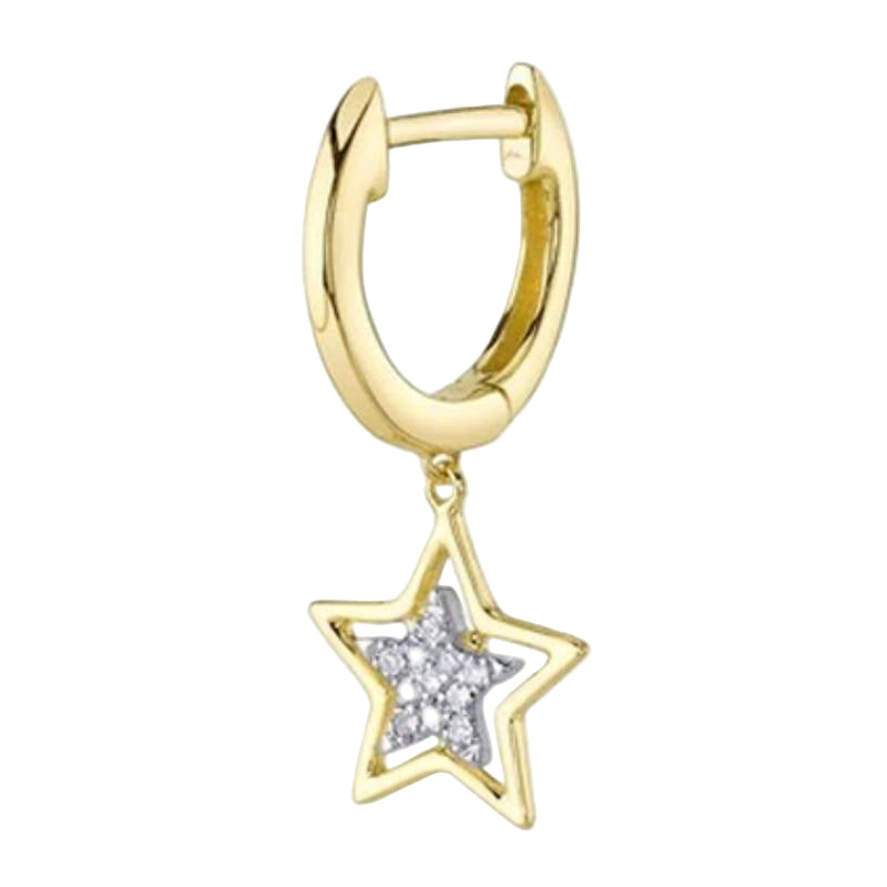 Shy Creation Kate Women's 0.05 ct. Diamond Star Huggie Earrings in 14K Yellow Gold