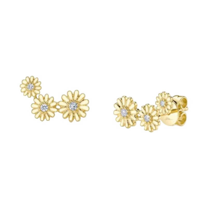 Shy Creation Kate 0.09 ct. Diamond Flower Stude Earrings in 14K Yellow Gold