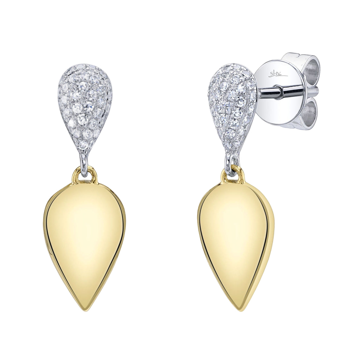 Shy Creation Kate Women's 0.16 ct. Diamond Bezel Pave Earrings in 14K Two Tone Yellow Gold