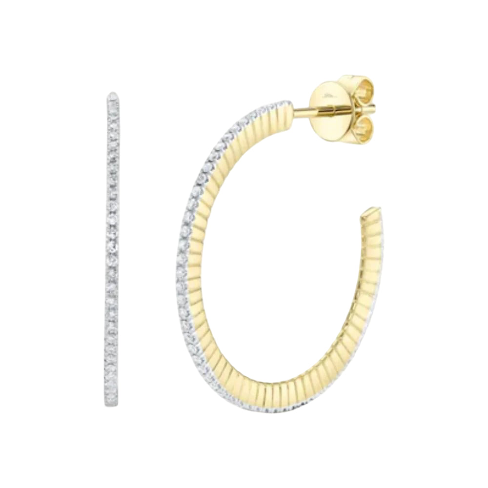 Shy Creation Women's 0.36ct Diamond Ribbed Hoop Earring in 14K Yellow Gold