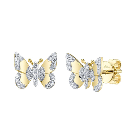 Shy Creation Kate Women's 0.18 ct. Diamond Butterfly Stud Earrings in 14K Yellow Gold
