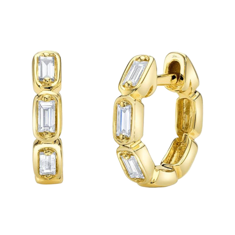 Shy Creation Kate Women'S 0.19 ct. Diamond Baguette Huggie Earrings In 14K Yellow Gold