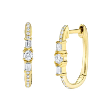 Shy Creation Women's 0.28ct Diamond Baguette Oval Hoop Earring in 14K Yellow Gold