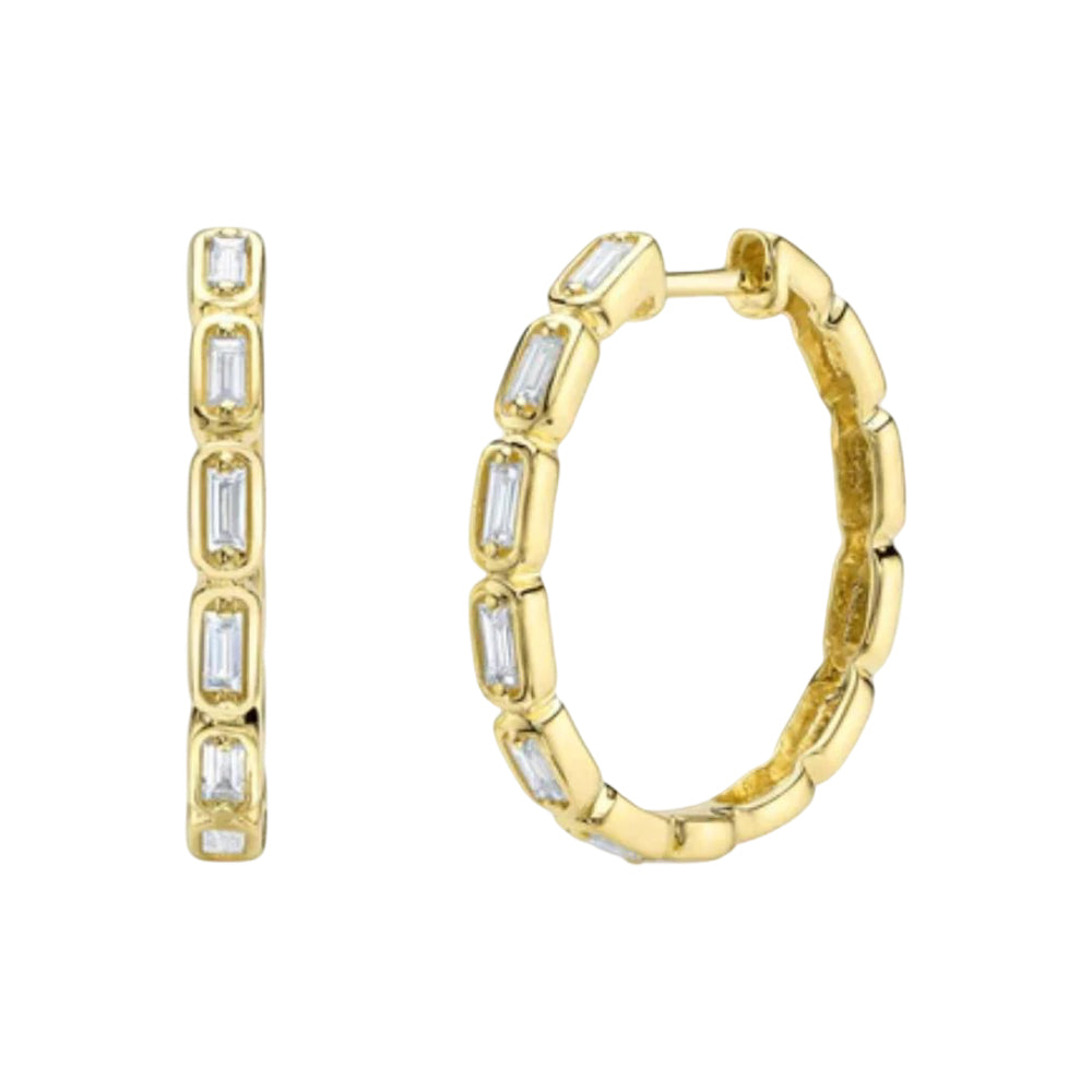 Shy Creation Women's 0.30ct Diamond Baguette Hoop Earring in 14K Yellow Gold