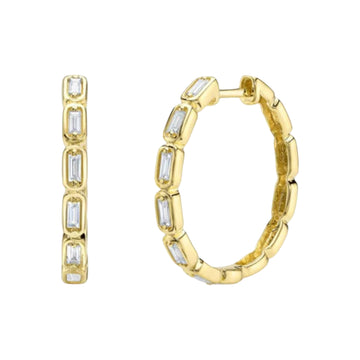 Shy Creation Women's 0.30ct Diamond Baguette Hoop Earring in 14K Yellow Gold
