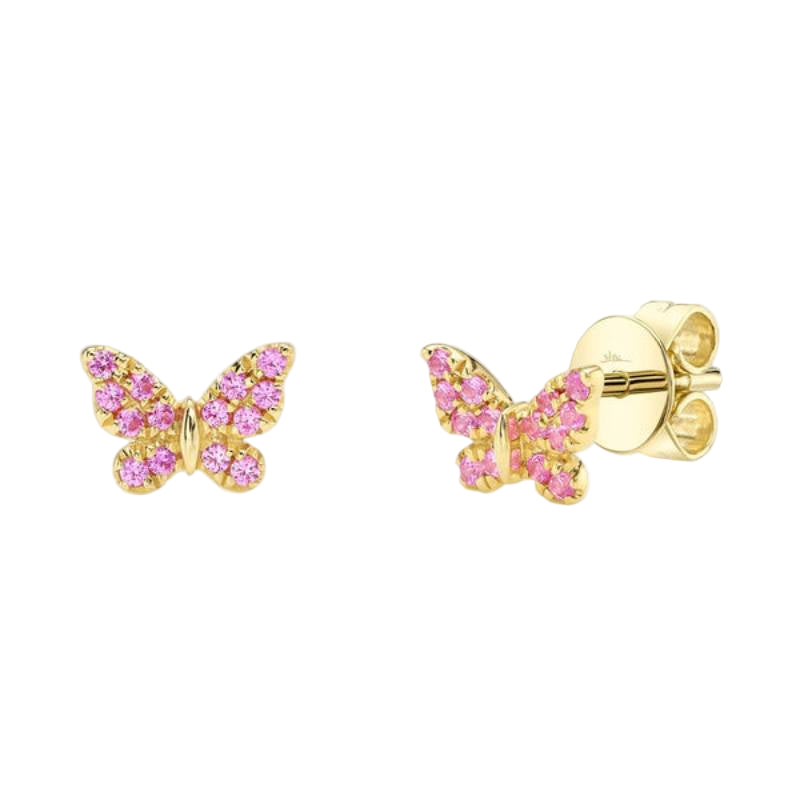 Shy Creation Kate Women's 0.17 ct. Pink Sapphire Butterfly Stud Earrings in 14K Yellow Gold