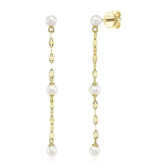 Shy Creation Jackie Women's Cultured Pearl Sparkle Chain Earrings in 14K Yellow Gold